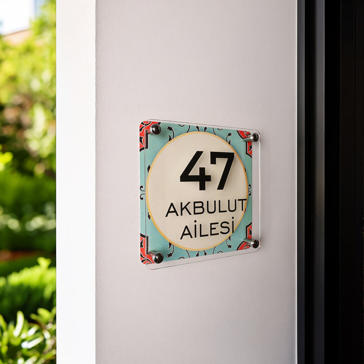 Turkuaz Çini Desenli Kapı İsimliği