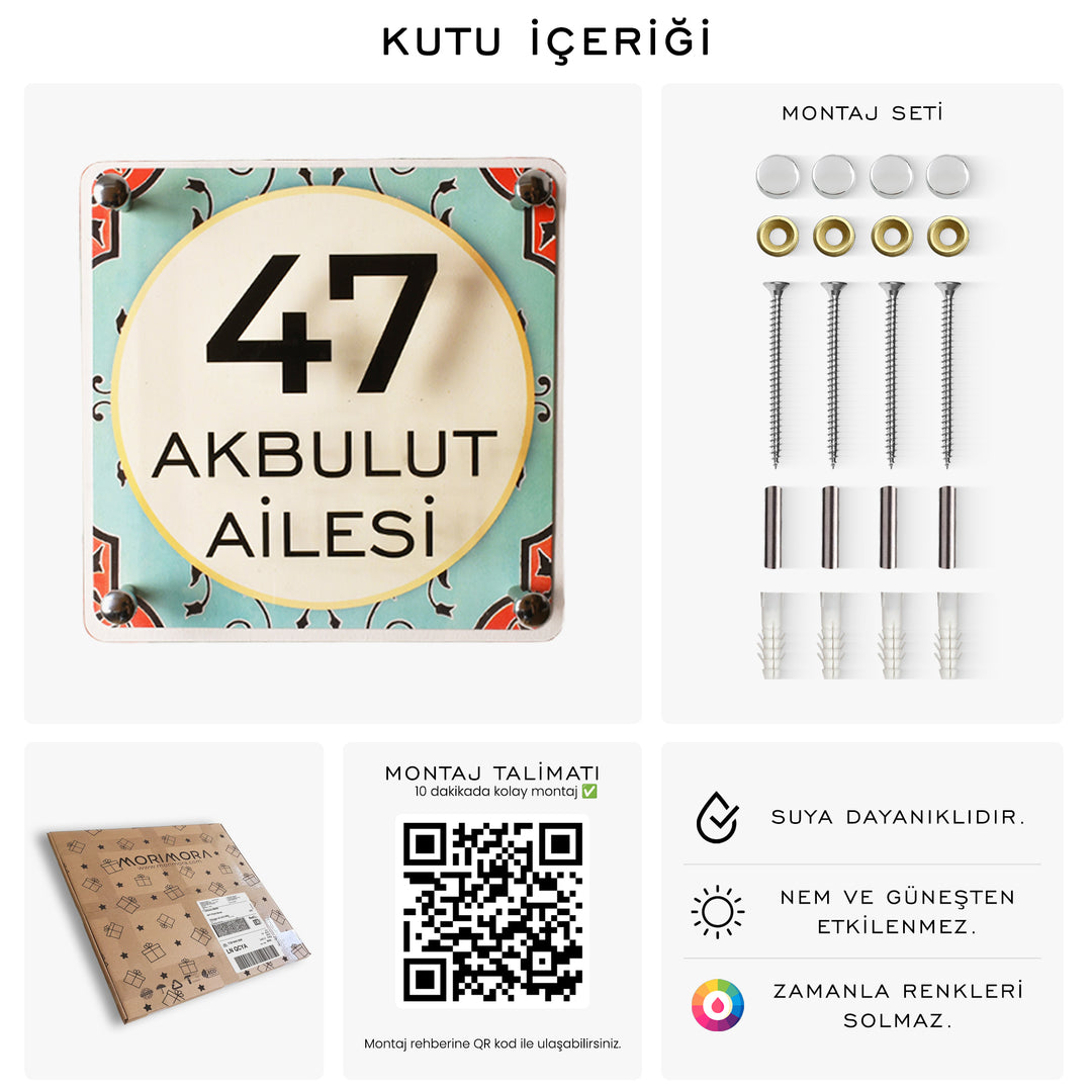 Turkuaz Çini Desenli Kapı İsimliği