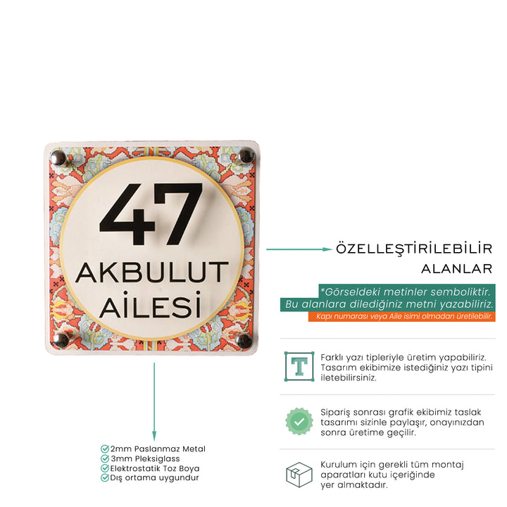 Otantik Çini Desenli Kapı İsimliği