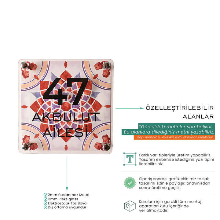 Mandala Çini Desenli Kapı İsimliği