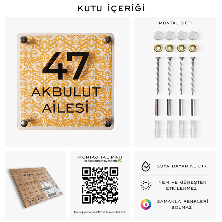 Geleneksel Sarı Desenli Kapı İsimliği