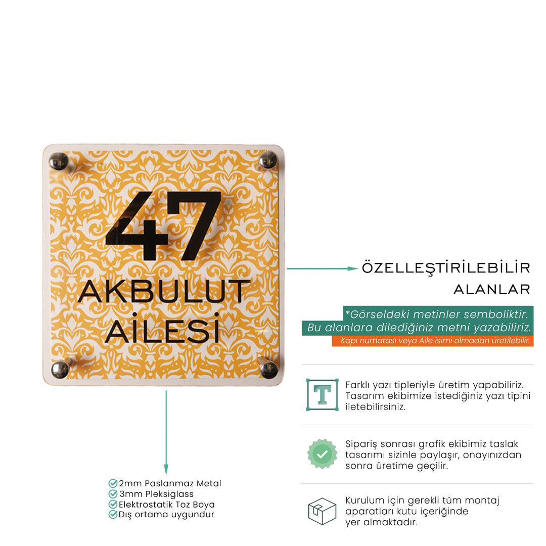 Geleneksel Sarı Desenli Kapı İsimliği