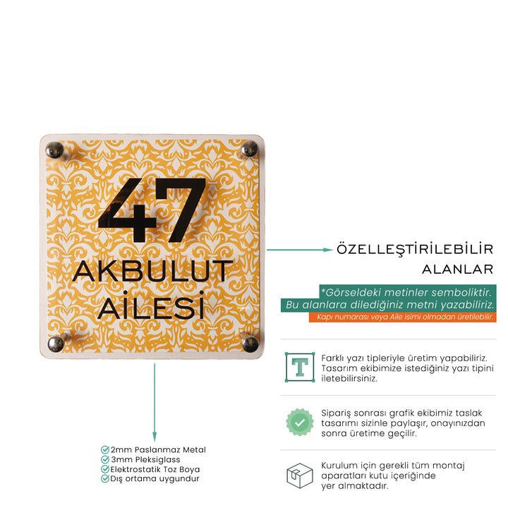 Geleneksel Sarı Desenli Kapı İsimliği