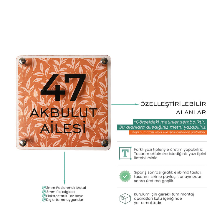 Geleneksel Yaprak Desenli Kapı İsimliği