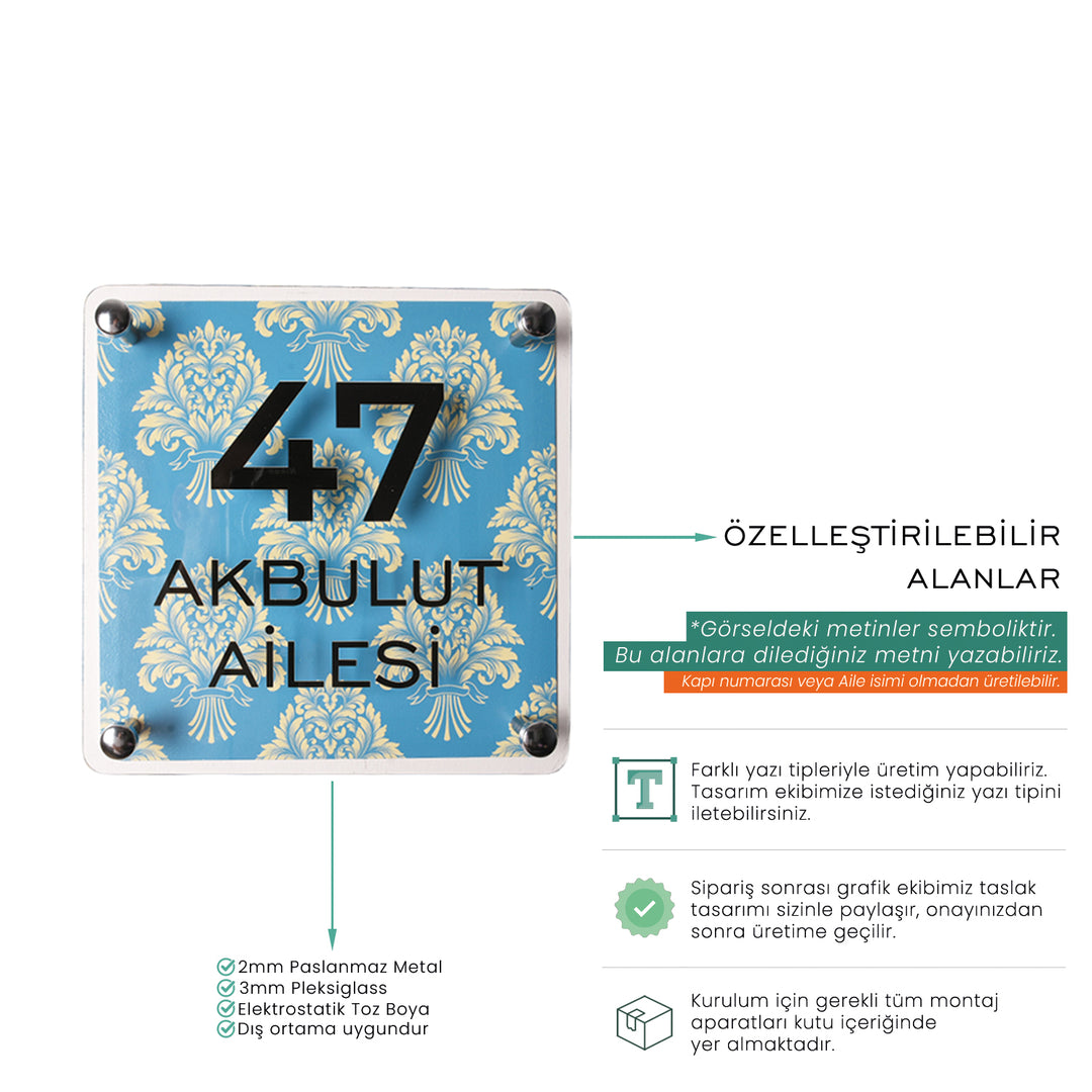 Geleneksel Desenli Mavi Kapı İsimliği
