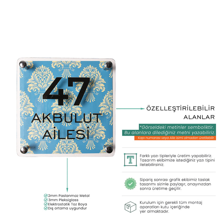 Geleneksel Desenli Mavi Kapı İsimliği
