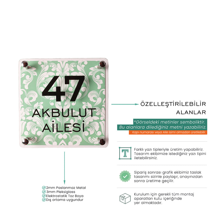 Geleneksel Desenli Yeşil Kapı İsimliği
