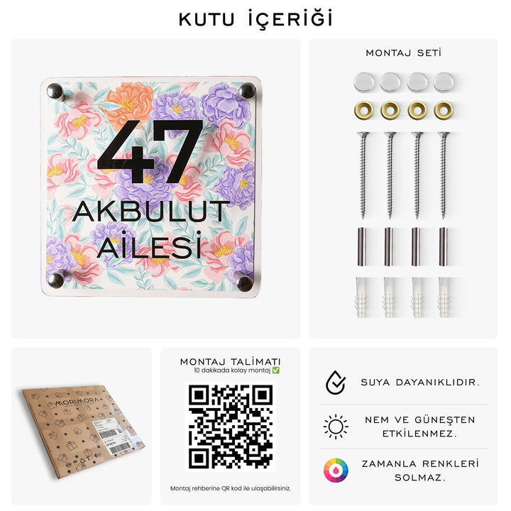 Pastel Çiçek Desenli Kapı İsimliği