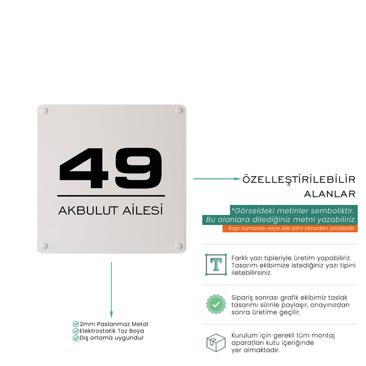 Kişiye Özel Metal Kapı Numarası ve Aile İsmi Tabelası