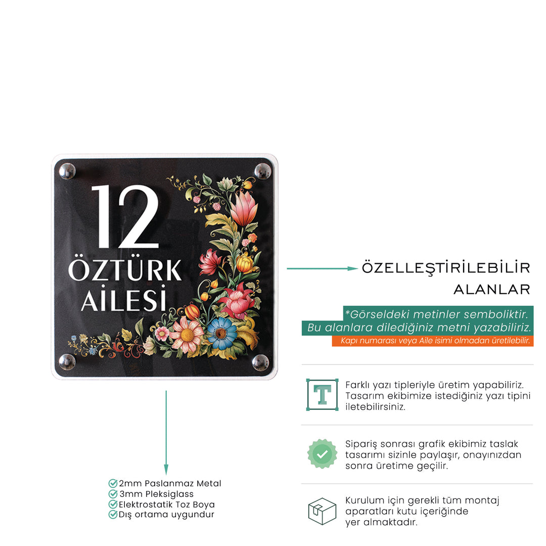 Çiçek Desenli Zarif Daire Kapı Tabelası