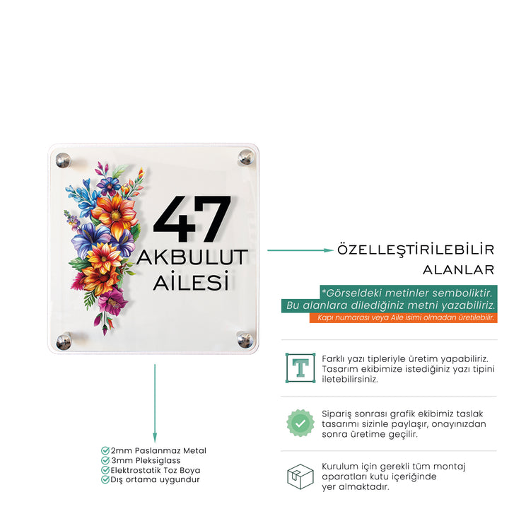 Kişiye Özel Renkli Çiçekli Kapı İsimliği
