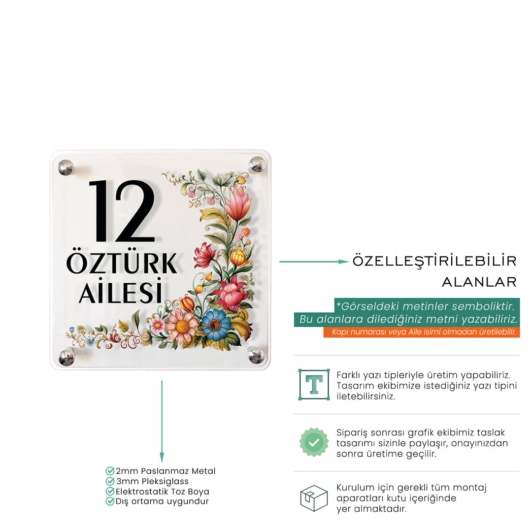 Çiçek Desenli Zarif Daire Kapı Tabelası