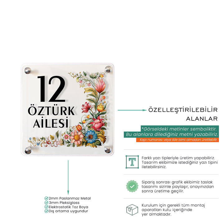 Çiçek Desenli Zarif Daire Kapı Tabelası