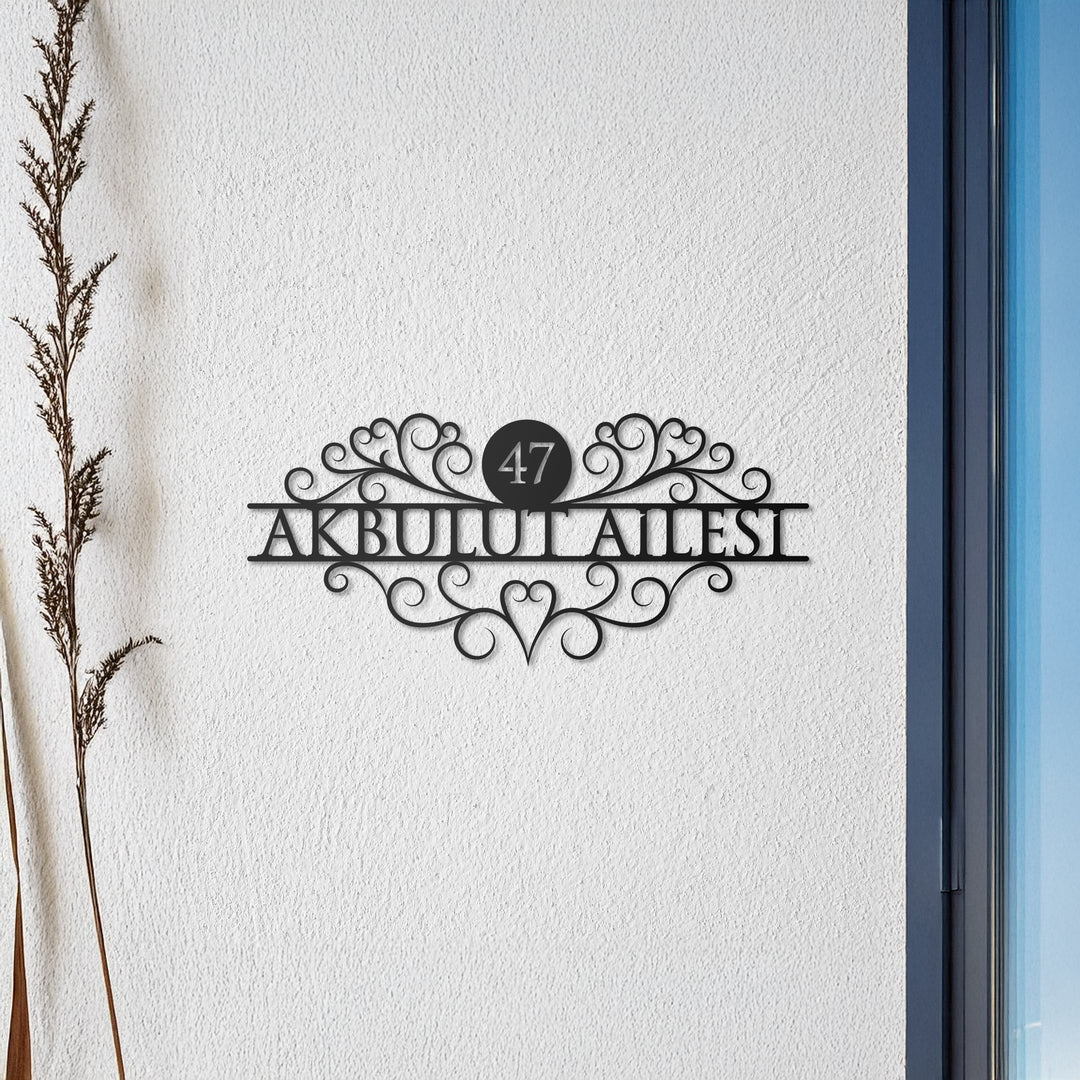 Kişiye Özel Vintage Lines Metal Kapı Numarası ve Aile İsimliği