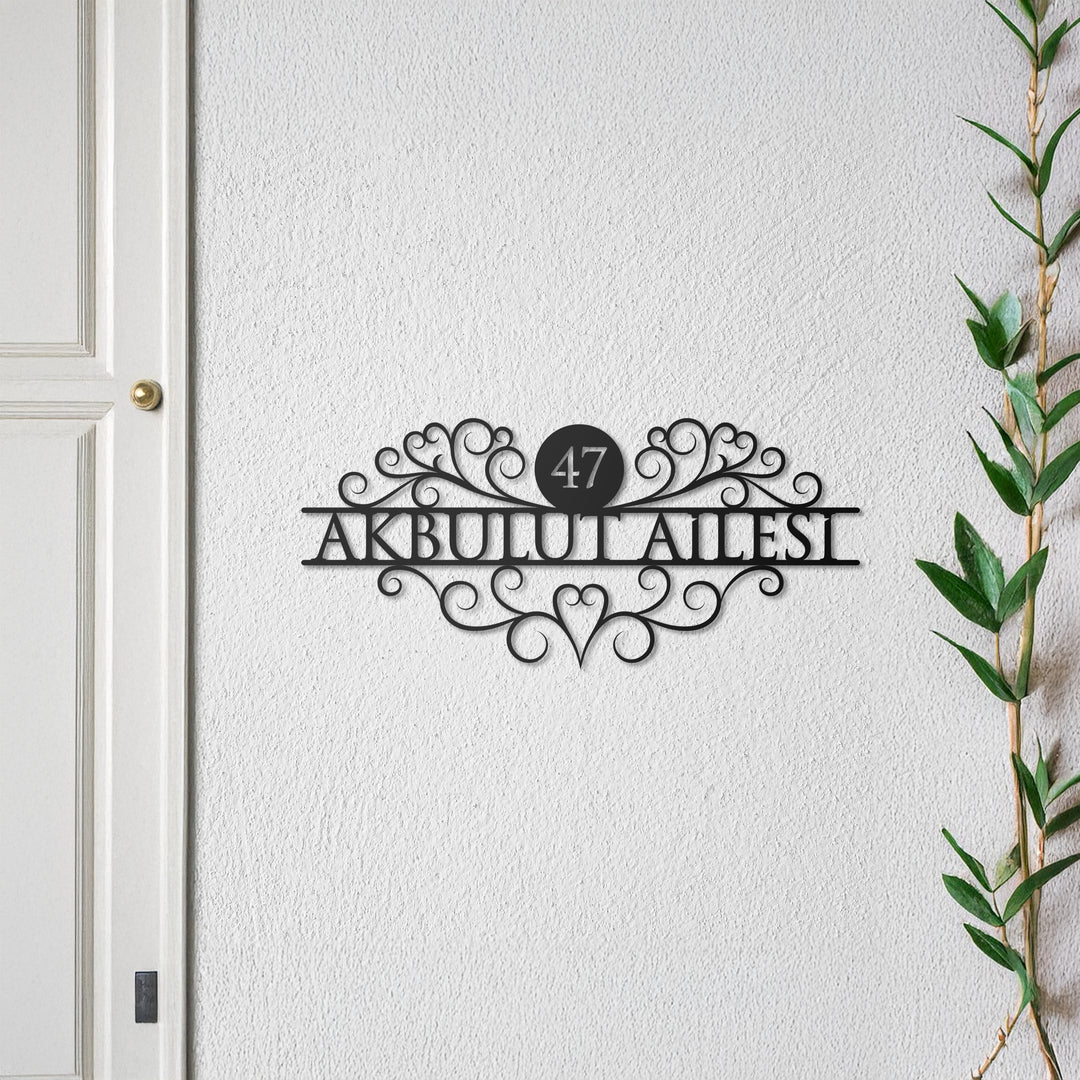 Kişiye Özel Vintage Lines Metal Kapı Numarası ve Aile İsimliği