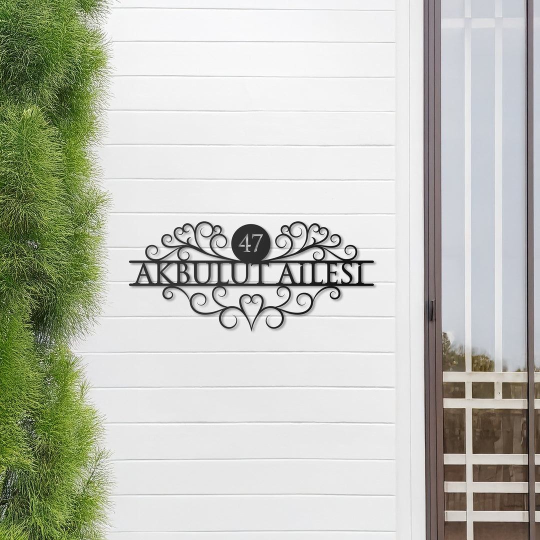 Kişiye Özel Vintage Lines Metal Kapı Numarası ve Aile İsimliği