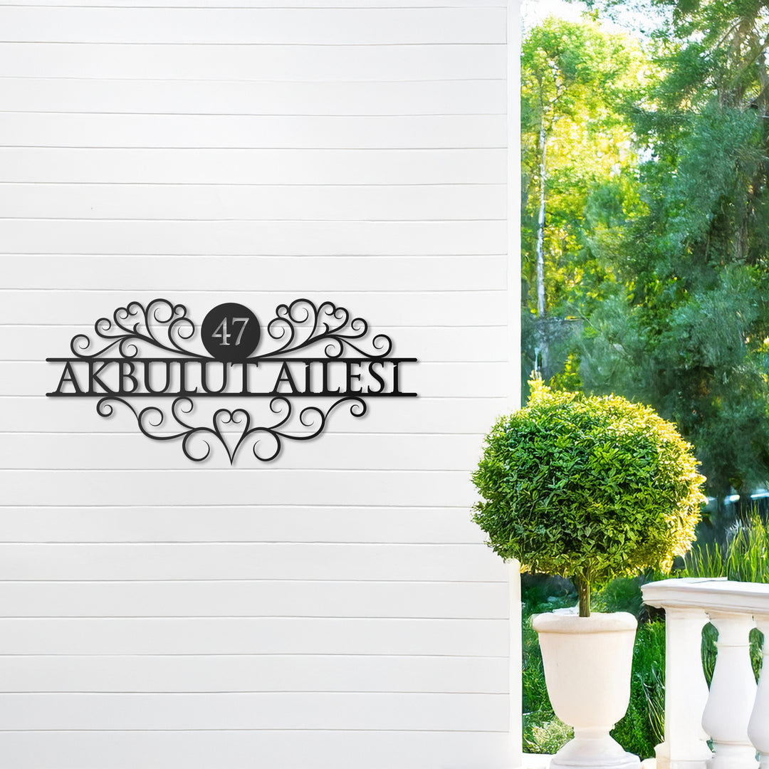 Kişiye Özel Vintage Lines Metal Kapı Numarası ve Aile İsimliği