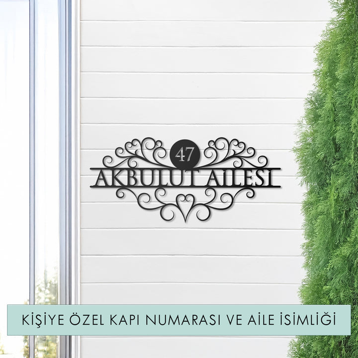 Kişiye Özel Vintage Lines Metal Kapı Numarası ve Aile İsimliği