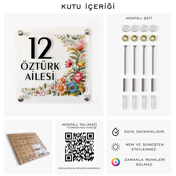 Çiçek Desenli Zarif Daire Kapı Tabelası - morimora.com