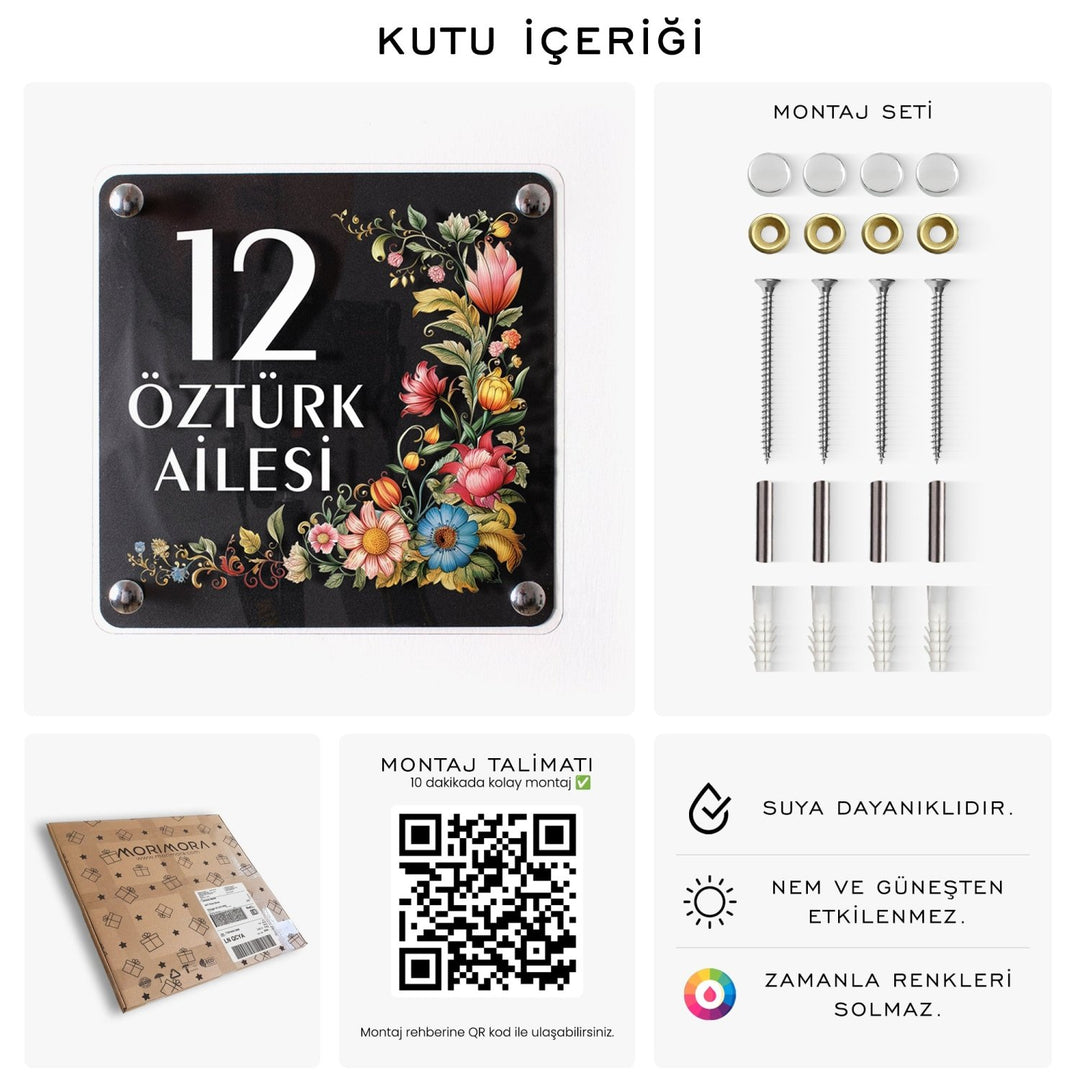 Çiçek Desenli Zarif Daire Kapı Tabelası - morimora.com