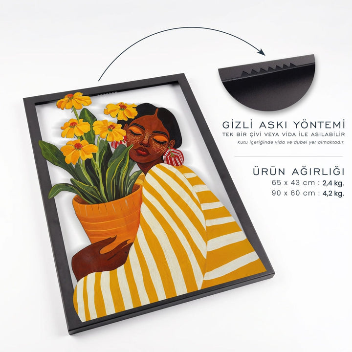Çiçekli Kadın Metal Tablo - morimora.com