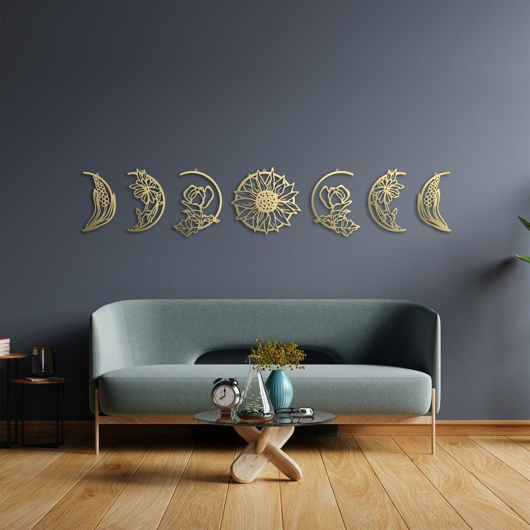 Floral Moon Phases Metal Duvar Tablosu - morimora.com