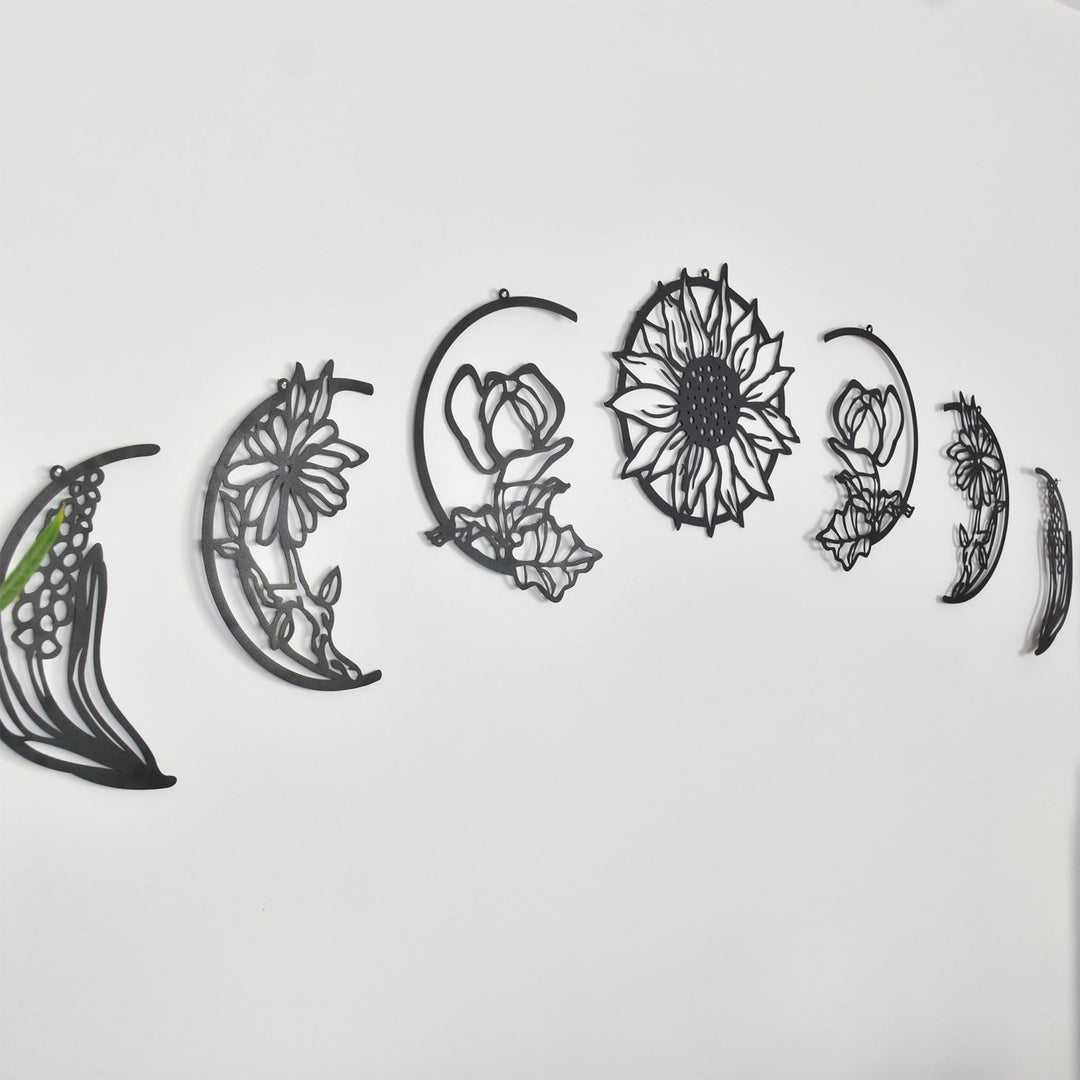 Floral Moon Phases Metal Duvar Tablosu - morimora.com