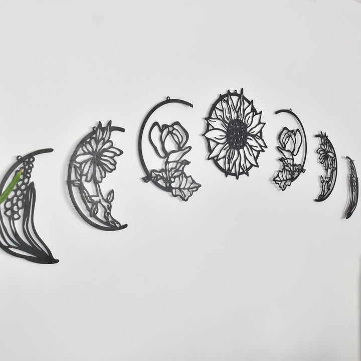 Floral Moon Phases Metal Duvar Tablosu - morimora.com