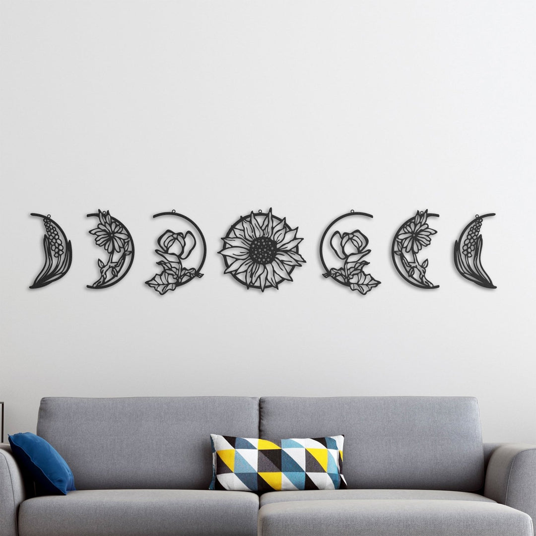 Floral Moon Phases Metal Duvar Tablosu - morimora.com