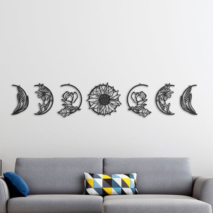 Floral Moon Phases Metal Duvar Tablosu - morimora.com