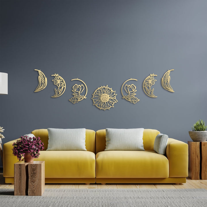 Floral Moon Phases Metal Duvar Tablosu - morimora.com