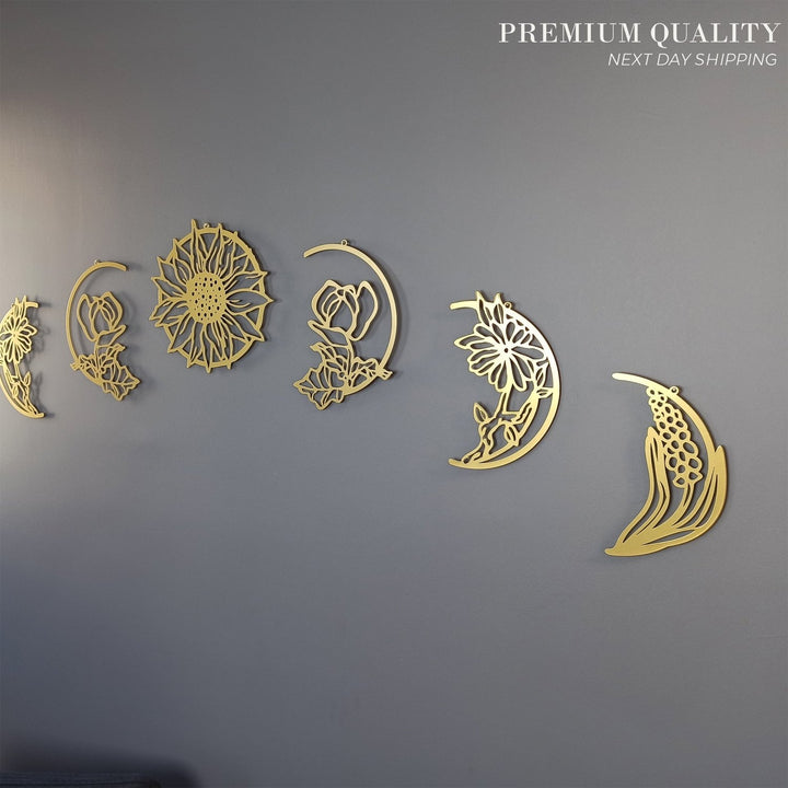 Floral Moon Phases Metal Duvar Tablosu - morimora.com