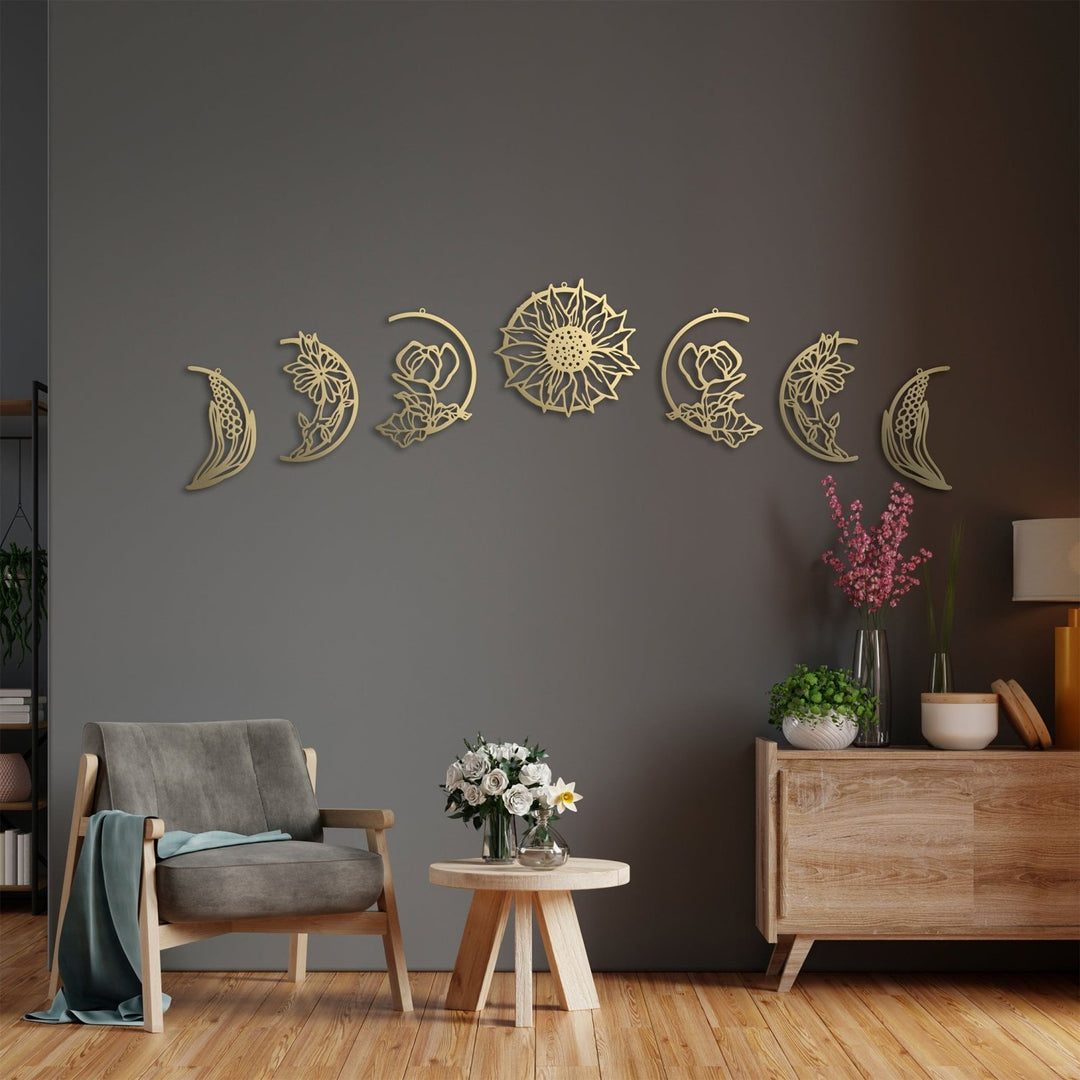Floral Moon Phases Metal Duvar Tablosu - morimora.com