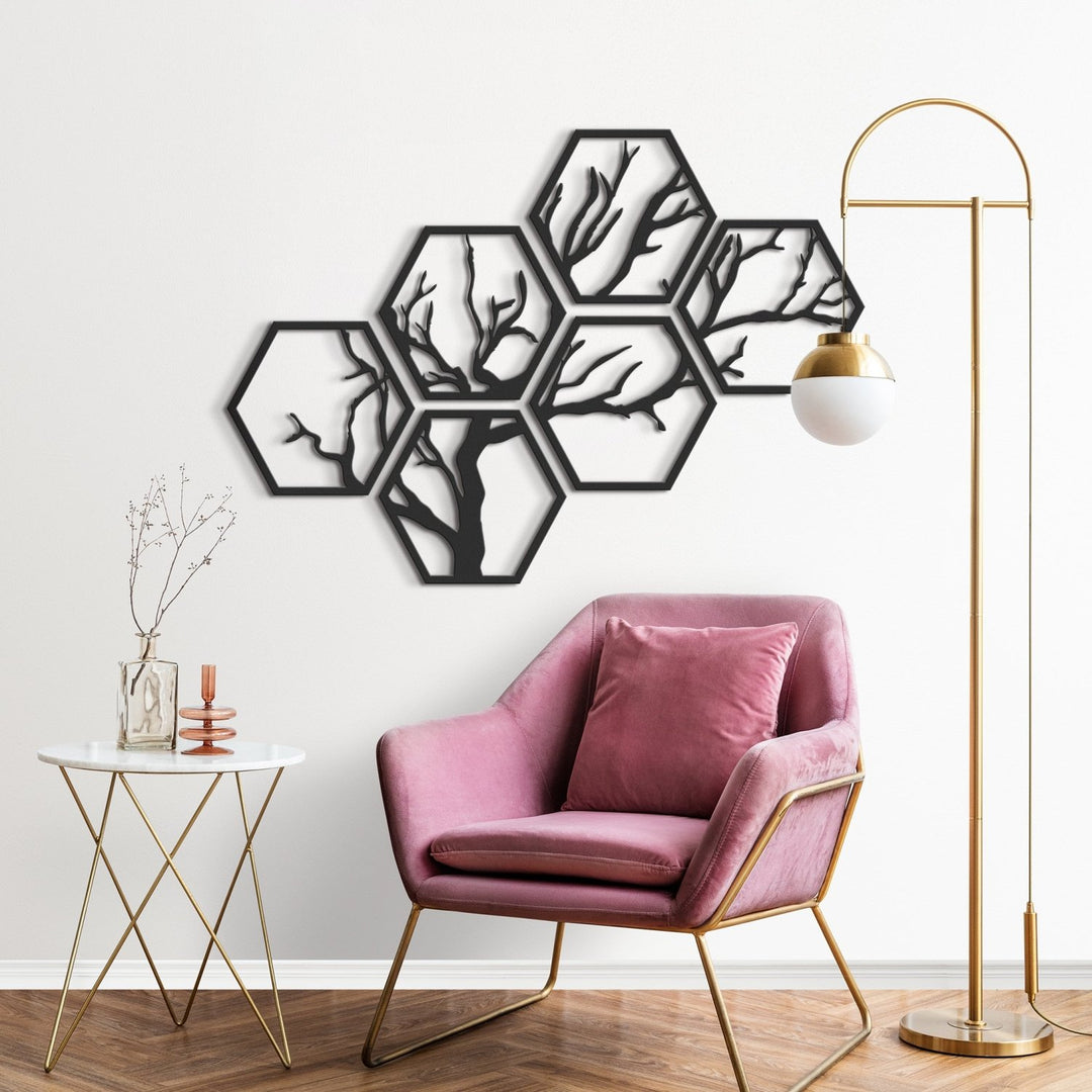 Hexagon Tree Metal Duvar Tablosu - morimora.com