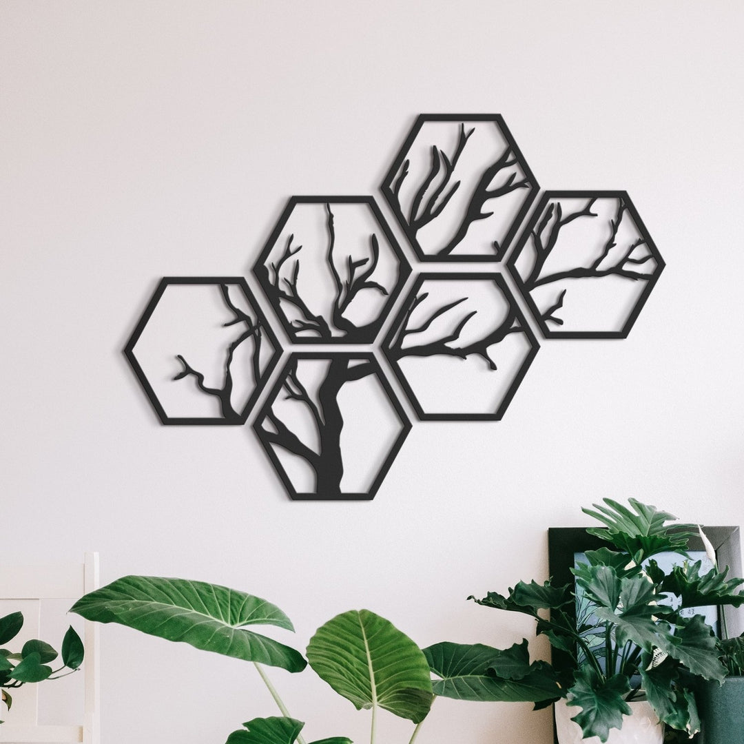Hexagon Tree Metal Duvar Tablosu - morimora.com