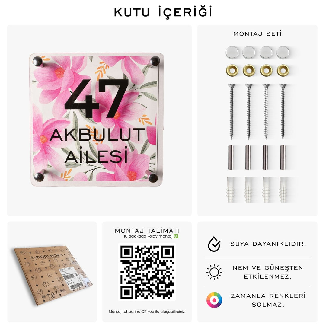 Hibiskus Desenli Kapı İsimliği - morimora.com