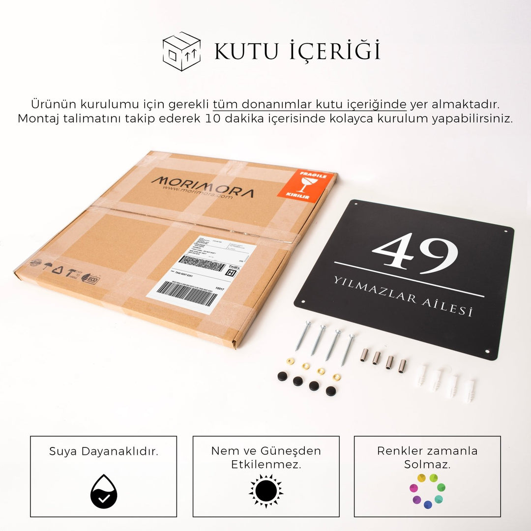 Kapı Numarası ve Aile İsmi Yazılı Metal Tabela - morimora.com
