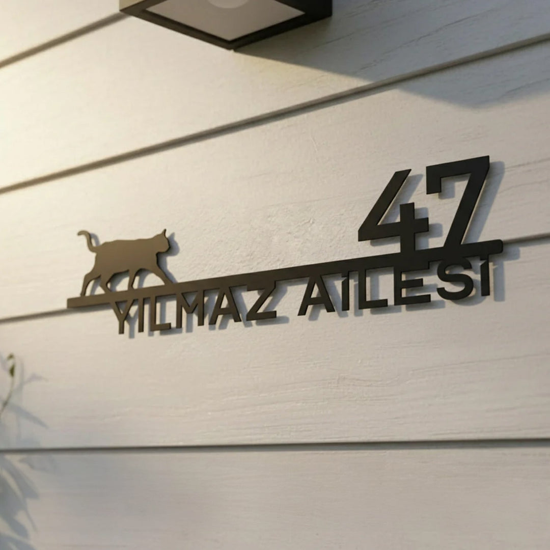 Kedi Figürlü Kişiselleştirilebilir Adres Tabelası - morimora.com
