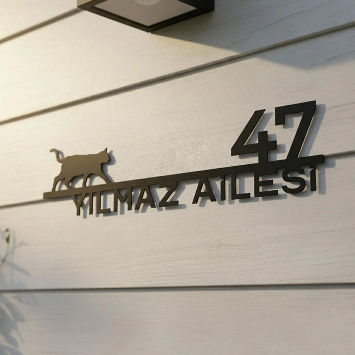 Kedi Figürlü Kişiselleştirilebilir Adres Tabelası - morimora.com