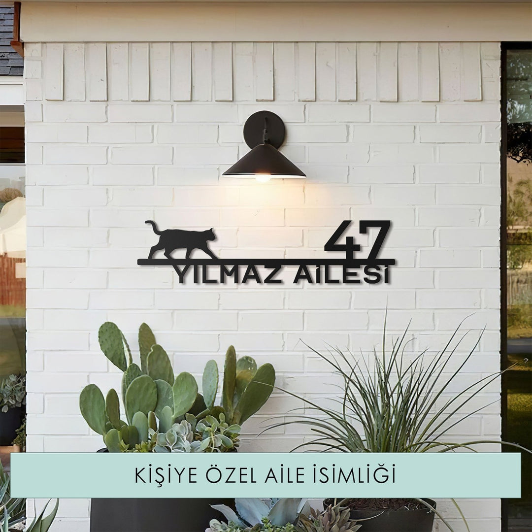 Kedi Figürlü Kişiselleştirilebilir Adres Tabelası - morimora.com