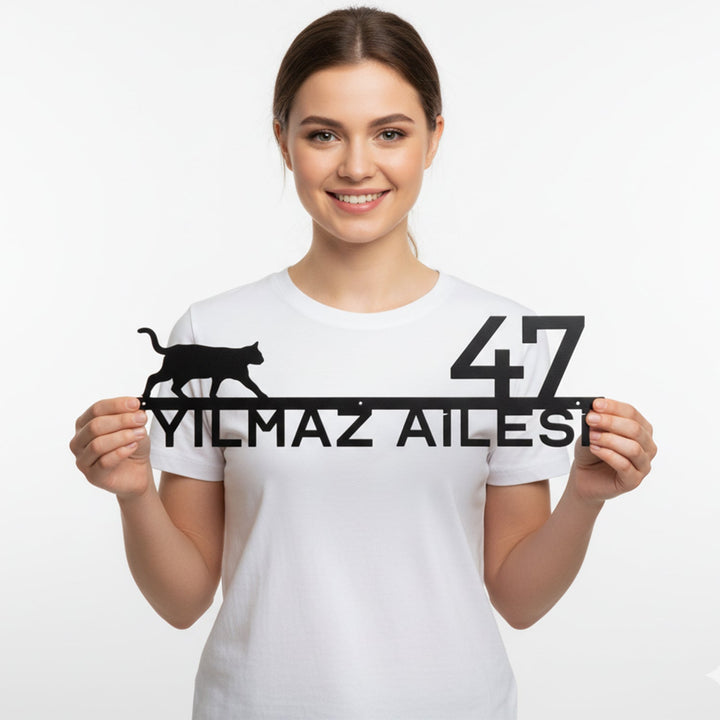 Kedi Figürlü Kişiselleştirilebilir Adres Tabelası - morimora.com