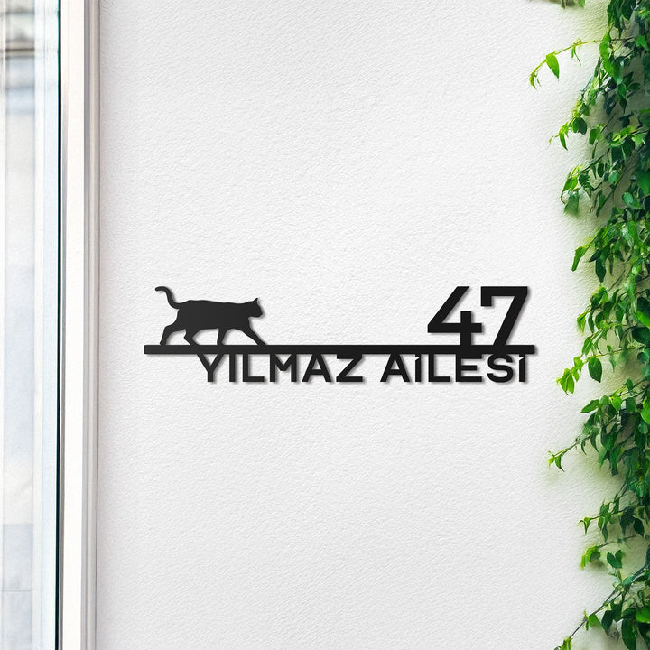Kedi Figürlü Kişiselleştirilebilir Adres Tabelası