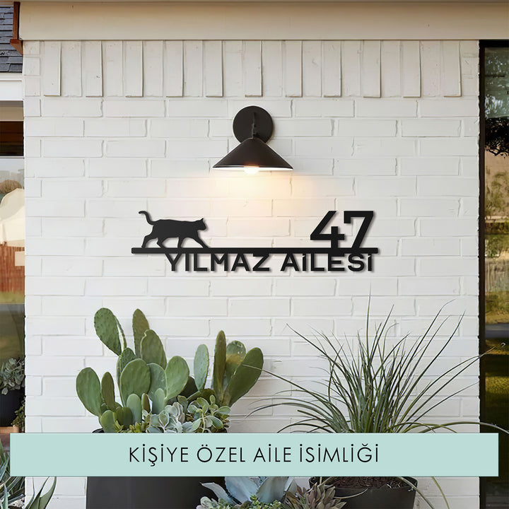 Kedi Figürlü Kişiselleştirilebilir Adres Tabelası
