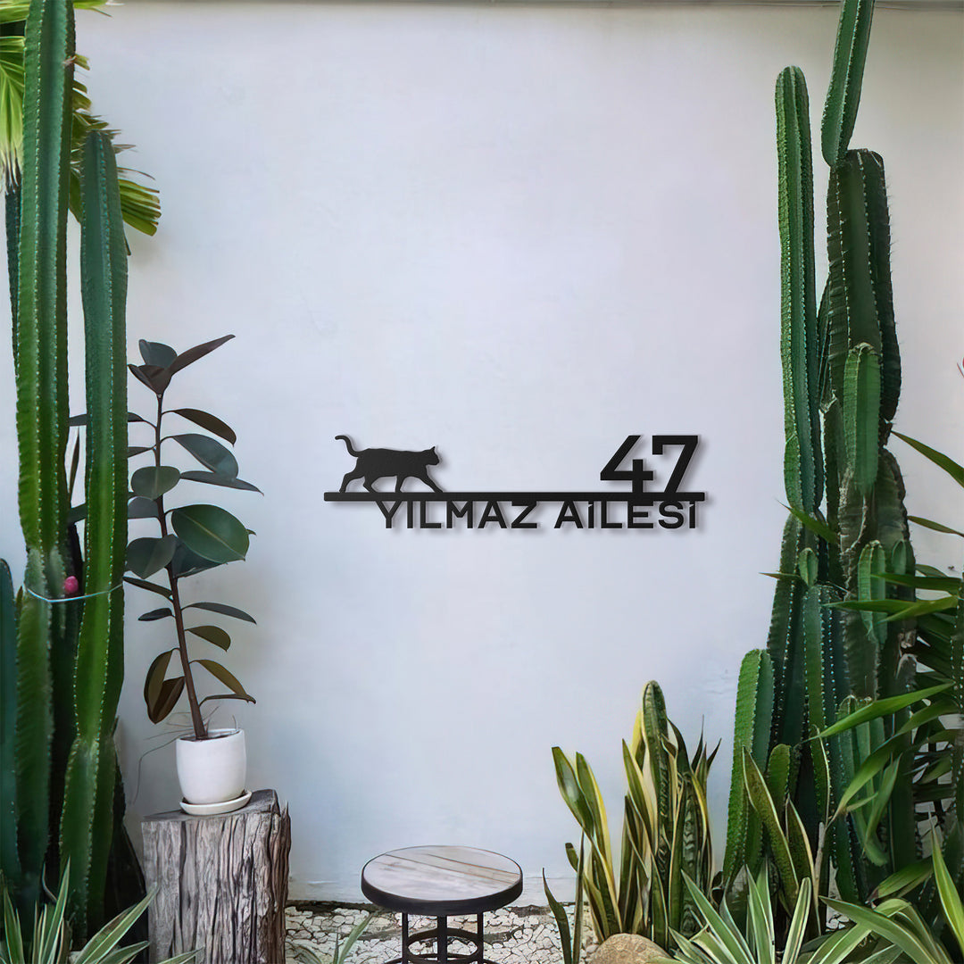Kedi Figürlü Kişiselleştirilebilir Adres Tabelası
