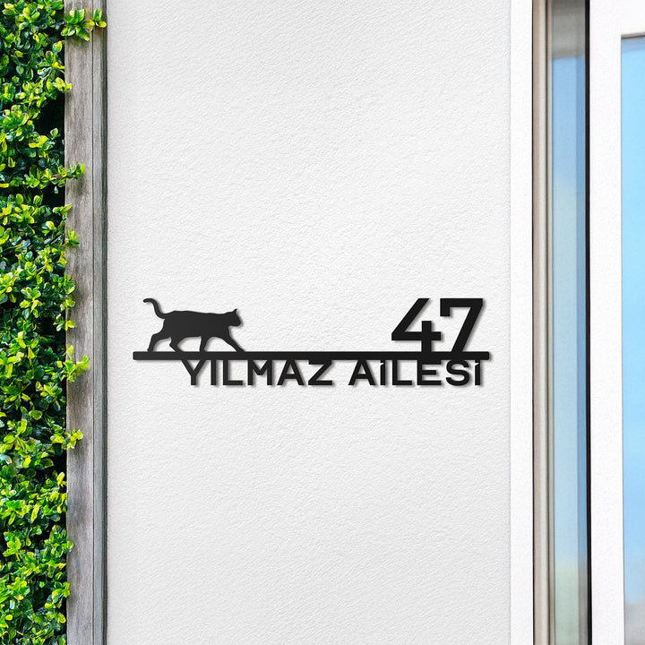 Kedi Figürlü Kişiselleştirilebilir Adres Tabelası