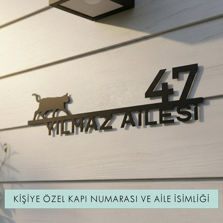Kedi Figürlü Kişiselleştirilebilir Adres Tabelası