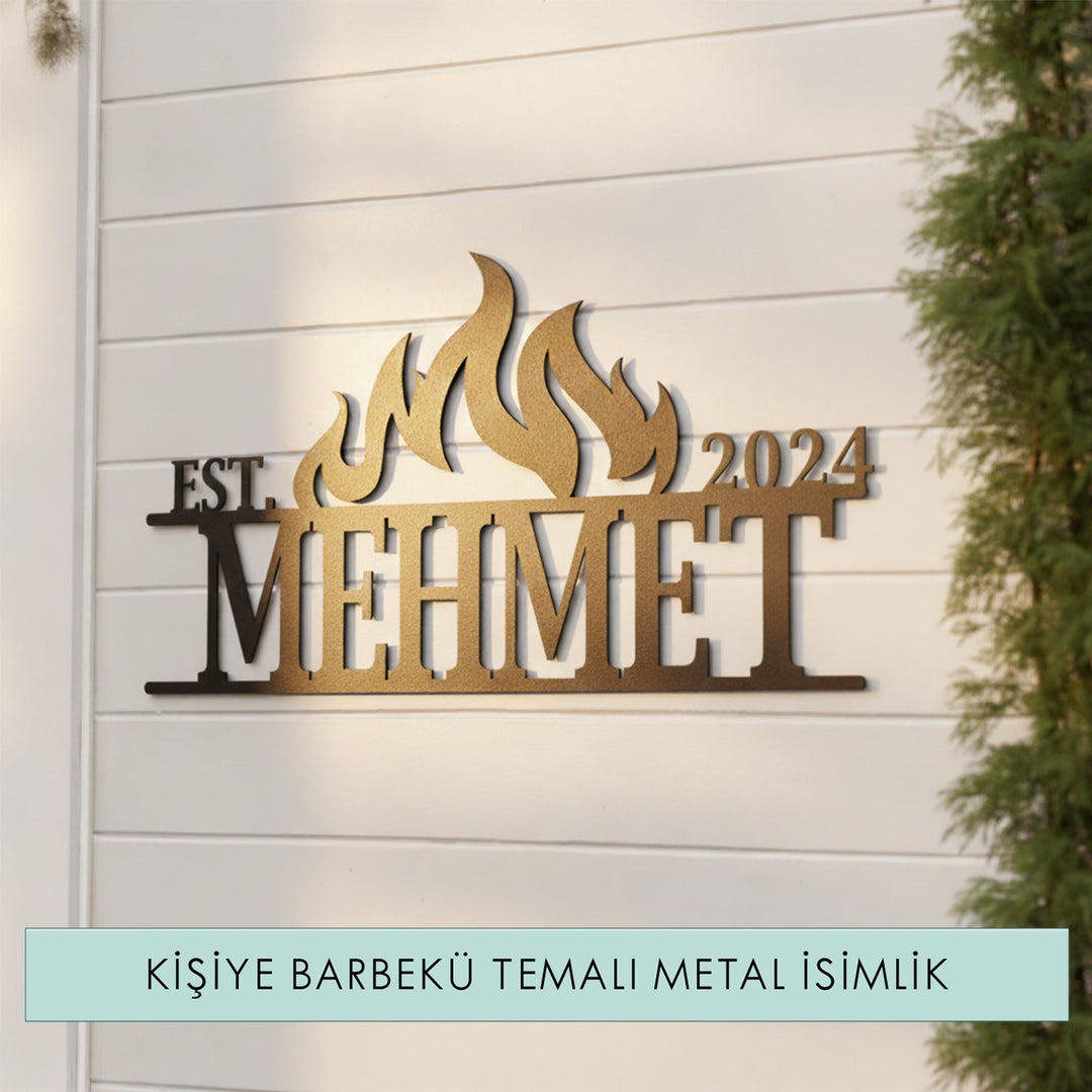 Kişiye Özel Ateş ve Barbekü Temalı Metal İsimlik - morimora.com