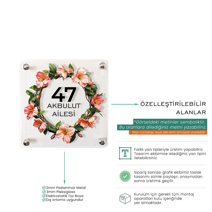 Kişiye Özel Çiçek Gül Desenli Aile İsimliği - morimora.com