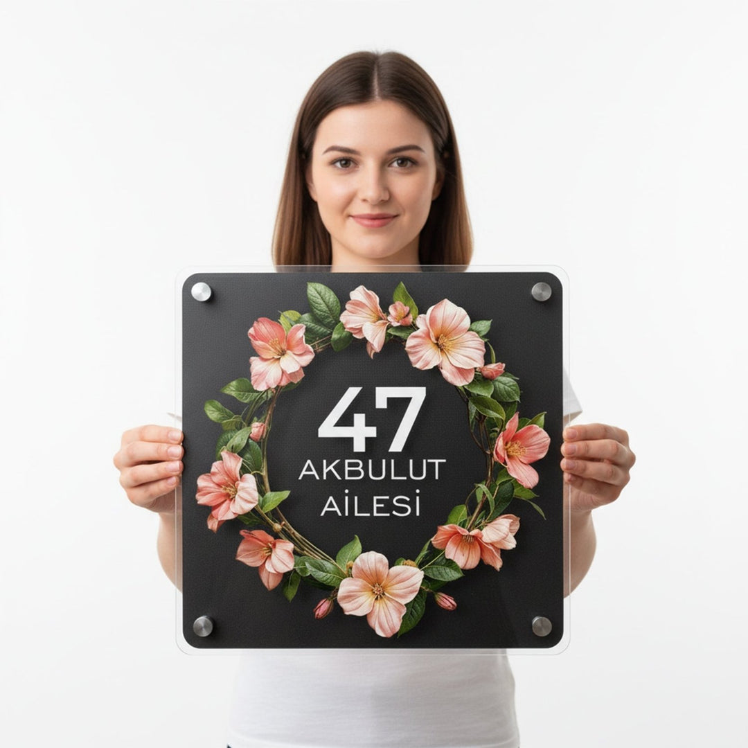Kişiye Özel Çiçek Gül Desenli Aile İsimliği - morimora.com