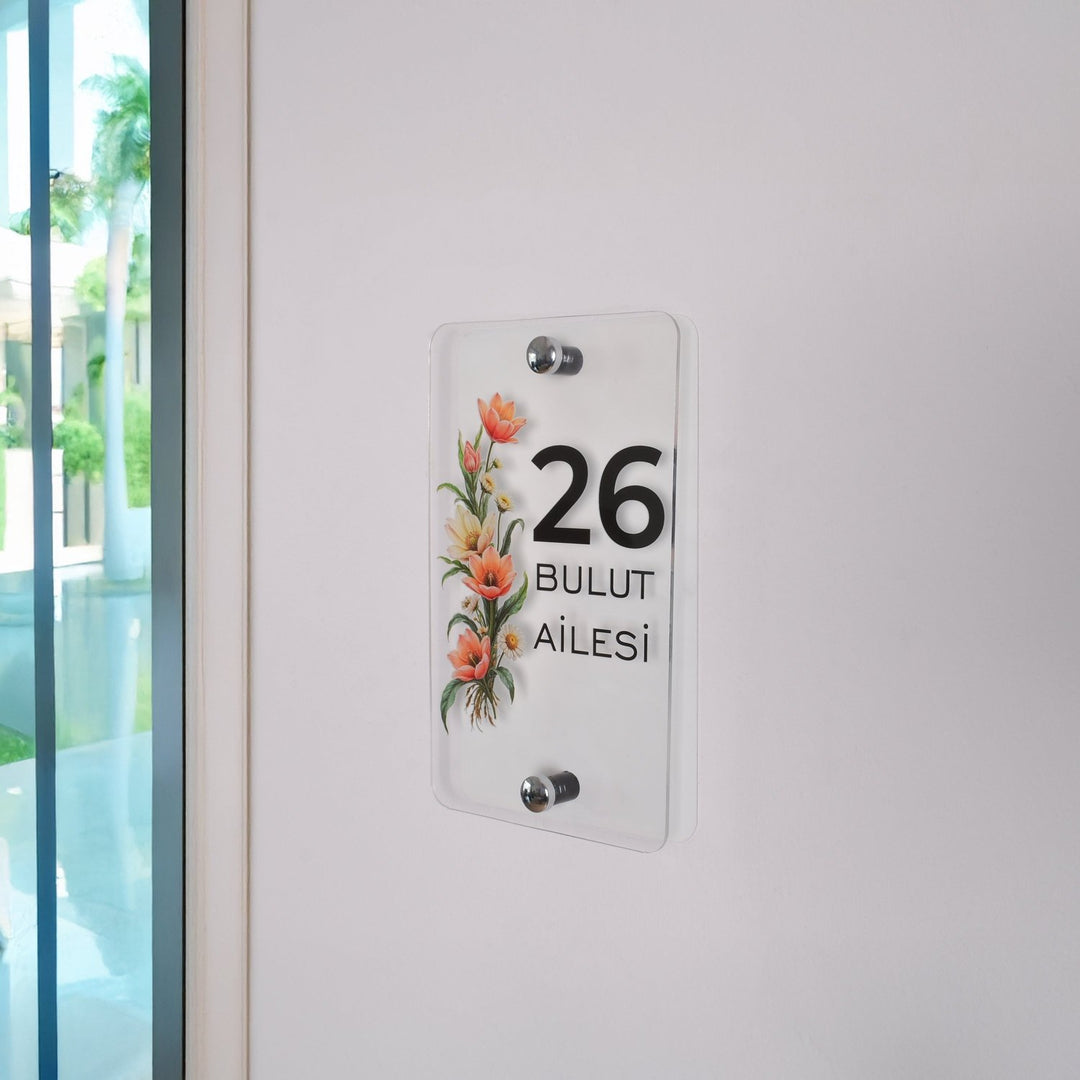 Kişiye Özel Çiçek Motifli Kapı Numarası ve Aile İsimliği - morimora.com